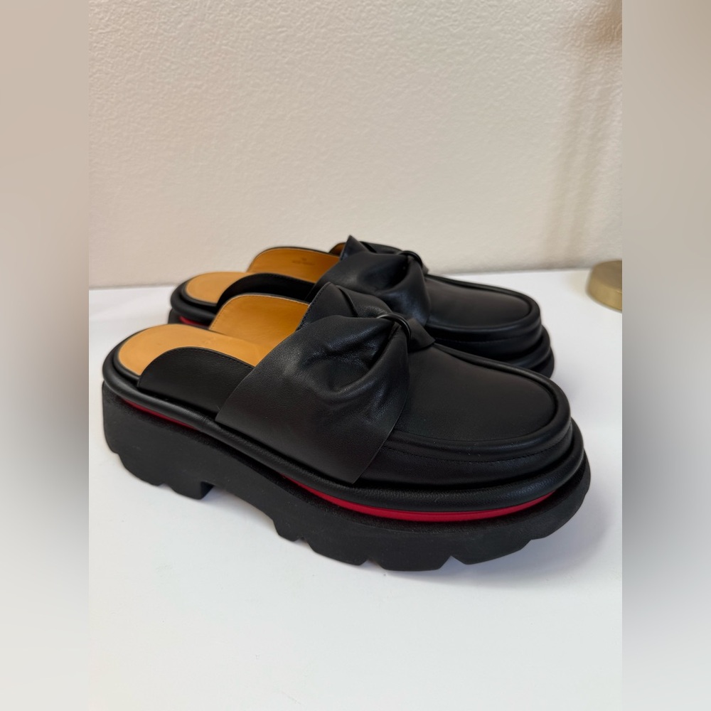 4CCCCEES Crunch Bow Black Leather Platform Mules